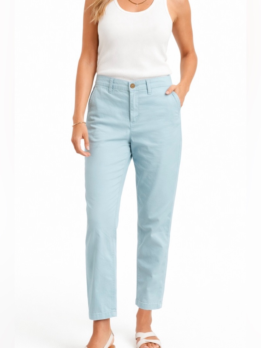 J.Crew Factory High Rise Girlfriend Chino Pants Blue Coastal Preppy Size 12